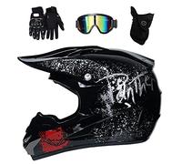 Unisexo Cara Completa Casco de Motocross, con Gafas Guantes Máscara, Juventud Niño Enduro Fuera de La Carretera Moto Casco, MTB ATV BMX Cuesta Abajo Patio Bicicleta Sucia Chocar Casco ( Color : Black