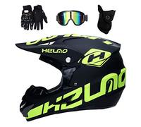 Unisexo Cara Completa Casco de Motocross, con Gafas Guantes Máscara, Juventud Niño Enduro Fuera de La Carretera Moto Casco, MTB ATV BMX Cuesta Abajo Patio Bicicleta Sucia Chocar Casco ( Color : Negro
