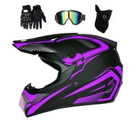 Unisexo Deportes Extremos Casco de Motocross, con Gafas Guantes Mascarilla, Juventud Cara Completa Fuera de La Carretera Moto Casco, Cuesta Abajo Enduro BMX MTB ATV Quad Dirt Bike Casco(Purple,S/52-53