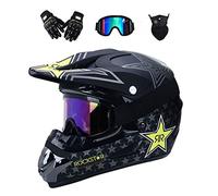 Unisexo Integral MTB Casco de Motocross, con Gafas Mascarilla Guantes, Juventud Niño Fuera de La Carretera Moto ATV Scooter Chocar Casco, Cuesta Abajo Quad Dirt Bike Enduro Casco(Matt Black,S/52-53CM)