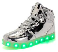 Unisexo LED Zapatillas Altas Ligero Transpirable 7 Colores Hombre Mujer USB Carga Zapatos de Luminosas Flashing Deporte con Luces Regalos para Niños Niñas Cumpleaños De Navidad (Plateado, Numeric_46)