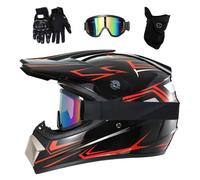 Unisexo MTB Casco de Motocross, con Gafas Guantes Mascarilla, Juventud Niño Integral Todoterreno Calle Moto ATV Cascos, Deporte Al Aire Libre Descenso Enduro BMX Dirt Bike Casco(Red,XL/58-59CM)