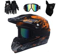 Unisexo MTB Casco de Motocross, con Gafas Guantes Mascarilla, Juventud Niños Integral Todoterreno Moto ATV Scooter Cascos, Deporte Dual Cuesta Abajo Enduro BMX Dirt Bike Chocar Casco(Orange,S/52-53CM)