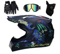 Unisexo MTB Casco de Motocross, con Guantes Gafas Mascarilla, Juventud Niños Cara Completa Off Road Karting ATV Scooter Moto Casco, Cuesta Abajo Enduro BMX Quad Dirt Bike Chocar Casco