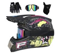 Unisexo MTB Casco de Motocross, Juventud Niños Integral Todoterreno ATV Moto Cascos, Deporte Al Aire Libre Descenso Enduro Quad Dirt Bike Chocar Casco, con Gafas Guantes Mascarilla(Black,L/56-57CM)