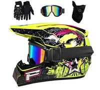 Unisexo MTB Casco de Motocross, Juventud Niños Integral Todoterreno ATV Moto Cascos, Deporte Al Aire Libre Descenso Enduro Quad Dirt Bike Chocar Casco, con Gafas Guantes Mascarilla(Yellow,S/52-53CM)