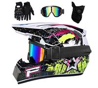 Unisexo MTB Casco de Motocross, Juventud Niños Integral Todoterreno ATV Moto Cascos, Deporte Al Aire Libre Descenso Enduro Quad Dirt Bike Chocar Casco, con Gafas Guantes Mascarilla(Blue,M/54-55CM)