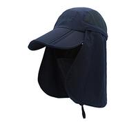 Unisexo Safari Cap con Protector de Cuello Anti UV Abatible Gorra de Béisbol para Acampar al Aire Libre - 56-60 / L Azul Oscuro