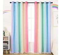 Unistar 2 Paneles de Cortinas Opacas con Estrellas para Dormitorio de niñas, decoración estética de Sala de Estar, Colorida de Doble Capa con Rayas Recortadas para Ventana, Pared, decoración del