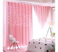 Unistar 2 Paneles de Cortinas Opacas de Estrellas para Dormitorio, niñas, niños, bebé, decoración de Ventana de Doble Capa, Corte de Estrella, decoración estética de Sala de Estar, Cortina de Pared
