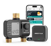 Unistyle Programador de Riego WiFi 2 Salidas, con Salida de Entrada de latón, Temporizador Riego Automático para Riego de Jardín, Modo de Ciclo y Remojo, Automatic Watering System Control Remoto App