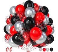 Unisun Globos Negro Rojo, 50Piezas Plata Metálico Negro Rojo Confeti Globo Helio Mujer Hombres Cumpleaño Compromiso Graduación Aniversario Boda Despedida Soltera Mascarada Tema Carreras Decoración