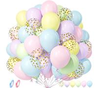 Unisun Globos Pastel, 50Piezas Arcoiris Macarrón Rosa Azul Verde Amarillo Morado Oro Confeti Globo Latex Helio Niña Niño Cumpleaño Compromiso Aniversario Boda Despedida Soltera Valentín Decoración