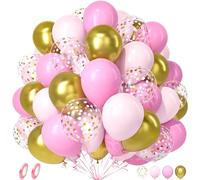 Unisun Globos Rosa Oro, 50Piezas Rosa Pastel Macarrón Dorado Confeti Globo Helio Mujer Niña Revelacion Genero Baby Shower Bautismo Cumpleaño Aniversario Boda Despedida Soltera Propuesta Decoración