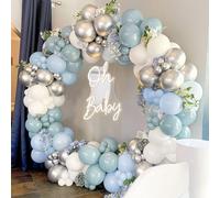 Unisun Kit Arco Globos Azul, 145 Piezas Guirnalda Arco Globos Plateados Metálicos Azul Mar Polvoriento para Hombres Niños Fiesta Cumpleaños Baby Shower Boda Fiesta Graduación Decoraciones Bautizo