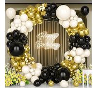 Unisun Kit Arco Globos Oro Negro, 143 Piezas Guirnalda Globos Oro Negro con Globos Blancos Arena para Hombres Mujeres Decoración Fiesta Cumpleaños Boda Aniversario Baby Shower Graduación Año Nuevo