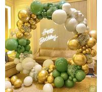 Unisun Kit Arco Globos Oro Verde Salvia, 137 Piezas Guirnalda Globos Blancos Arena Verde Salvia para Decoración Fiesta Cumpleaños Baby Shower Boho Aniversario Boda Fiesta Safari Wild One