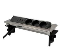 Unitec 30886 - Regleta retráctil Horizontal, 2 Puertos de Carga USB, 3 enchufes, Solapas de sujeción Incluidas, Cable de conexión y Enchufe