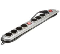 Unitec 44148 - Regleta doble (2 secciones de 4 enchufes con 2 interruptores), color plateado