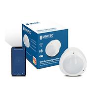 UNITEC Detector de movimiento WiFi por infrarrojos con alarma, envía notificaciones al smartphone, compatible con WLAN, funciona con pilas, compatible con Alexa/Hey Google,Weiß