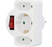 Unitec Enchufe con 1 enchufe Schuko y 2 interruptores europeos, con interruptor iluminado, blanco, suelto
