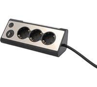 UNITEC Enchufe de Mesa esquinero con 3 enchufes, 2 Puertos USB, Interruptor táctil para controlar el LED Integrado, IP20, Ideal para Cocina, Oficina o Taller, Frontal de Acero Inoxidable 3680 W