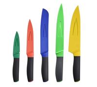 Cuchillo - BENETTON Set 5 cuchillos de cocina con funda/protector casa benetton, Acero inoxidable, Multicolor