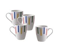 UNITED COLORS OF BENETTON. BE110 Set 4p Mugs 11cm 360ml New Bone China diseño Rayas de Colores Casa Benetton, Loza