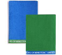 UNITED COLORS OF BENETTON, SET 2 TOALLAS DE PLAYA 90X160CM 380GSM VELOUR 100PercentALGODON CASA BENETTON, Azul + Verde, 90x160 c/u