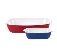 UNITED COLORS OF BENETTON. Set 2pc fuente (rojo 32,5x20,5x7,5cm + azul 20x13x6cm) gres rainbow