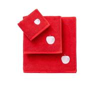 UNITED COLORS OF BENETTON. Set Toallas 3pcs: Toalla de tocador (30x50cm) + Toalla de Manos (50x90cm) + Toalla de baño (70x140cm) 450gsm 100% Algodon Rojo con Manzana Blanca Bene