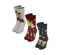 United Labels 3 pares de calcetines de El Grinch para mujer y hombre, medias unisex de Navidad, calcetines navideños divertidos, rojo y gris, 38-43
