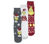 United Labels 3 pares de calcetines Grinch para hombre y mujer, calcetines unisex para Navidad, calcetines de Navidad divertidos, rojo y gris, 38-43