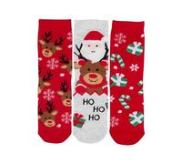United Labels Calcetines de Papá Noel para niños y niñas, calcetines de Navidad para niños, zapatillas de invierno, calcetines infantiles, color rojo/gris (3 unidades), rojo y gris, 31-34