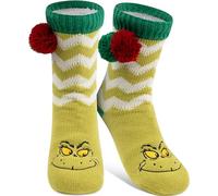 United Labels Calcetines de peluche de El Grinch para mujer, verde, talla única, calcetines suaves con tope y forro con pompón, calcetines de cabaña, calcetines cálidos para mujer