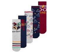 Harry Potter - Calcetines para niños y niñas - Hogwarts - Calcetines para niños - Calcetines para niños, color gris/azul/rojo (paquete de 5), Gris/Azul/Rojo, 27-30
