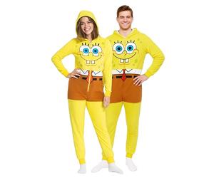 United Labels Disfraz de Bob Esponja para adultos, amarillo, pijama unisex, mono con capucha, de una pieza, amarillo, XXL