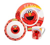 United Labels Elmo - Juego de desayuno infantil con Elmo, vajilla de porcelana, 3 piezas, con plato, cuenco y taza, apto para lavavajillas y microondas
