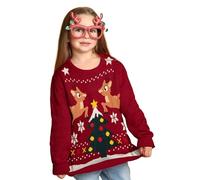 United Labels Jersey de invierno para niños, con diseño de renos, color rojo, Jersey feo navideño, para niños y niñas, rojo, 110/116 cm