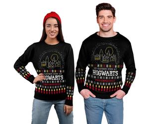 United Labels Jersey de Navidad de Harry Potter Unisex Preferiría Quedarme en Hogwarts Esta Navidad Jersey de Invierno de Punto Negro para Hombre y Mujer, Negro, XXL