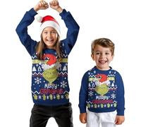 United Labels The Grinch Christmas Sweater for Kids - Merry Grinchmas Winter Knitted Pullover Sweatshirt Ugly Christmas Sweater Christmas Azul (DE/NL/SE/PL, Numeric, 122, 128, Regular, Azul)