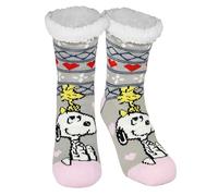 United Labels The Peanuts Snoopy Cottage Socks - Mujeres Calcetines Calentitos de Invierno Gris/Rosa, Adultos, M, 35, 38