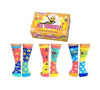 United Oddsocks Bee Yourself - Caja de regalo con 6 calcetines coloridos para mujer, diseño de abejas reinas, 37-42, 6,5-10,5 de EE. UU., juego de calcetines novedosos con temática de abejas, mezcla y