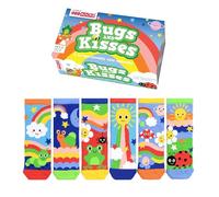 United Oddsocks Bugs & Kisses - Caja de regalo para niños, 6 calcetines con temática de naturaleza desigual, 15 combinaciones de mezcla y combinación, UK 9-12, US 9.5-13, EU 27-30, calcetines de