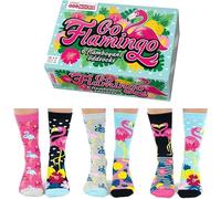 United Oddsocks Go Flamingo Caja Regalo, 6 calcetines desparejados para mujer con diseños tropicales de flamencos, calcetines de colores para mezclar y combinar, regalo divertido de algodón, EU 37-42