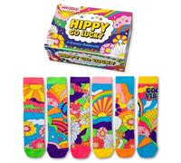 United Oddsocks Hippy Go Lucky Caja Regalo, 6 calcetines desparejados para mujer estilo festival, calcetines de colores para mezclar y combinar, diseño alegre y divertido, regalo original, EU 37-42