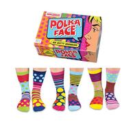 United Oddsocks Polka Face Caja Regalo, 6 calcetines desparejados para mujer con diseño Pop Art, lunares y rayas de colores, calcetines mix and match originales, regalo divertido de algodón, EU 37-42