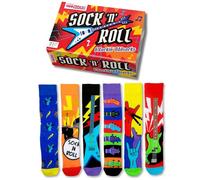 United Oddsocks Sock 'n' Roll Odd Socks Caja de regalo - 6 coloridos calcetines raros con temática de música rock para hombre - 39-46 EUR 7-12 - Divertidos calcetines ricos en algodón en estilos de