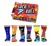 United Oddsocks Sock 'n' Roll Odd Socks Caja de regalo - 6 coloridos calcetines raros con temática de música rock para hombre - 39-46 EUR 7-12 - Divertidos calcetines ricos en algodón en estilos de