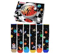 United Oddsocks Space Explorer - Caja de regalo para hombre, 6 calcetines con temática de galaxia incomparables, cohetes, planetas y estrellas, 15 combinaciones de mezcla y combinación, calcetines